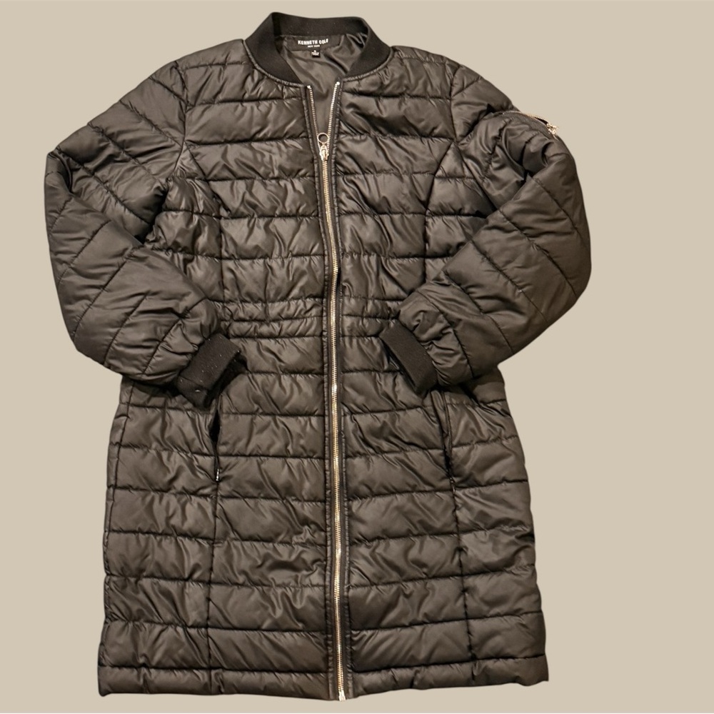 Kenneth Cole Black Mid Length Quilted Puffer Jacket